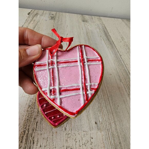 Large heart cookie Valentine's ornament decor glitter sparkle unique vintage - Picture 6 of 7